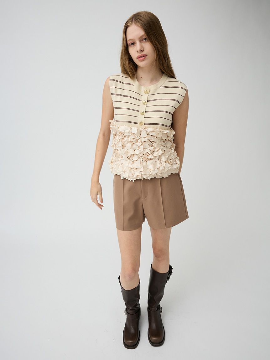 LILY BROWN ベージュ ドット柄 フリル チューブトップ 完売商品 クロシェフリルドッキングトップス(ニット)｜トップス｜LILY BROWN