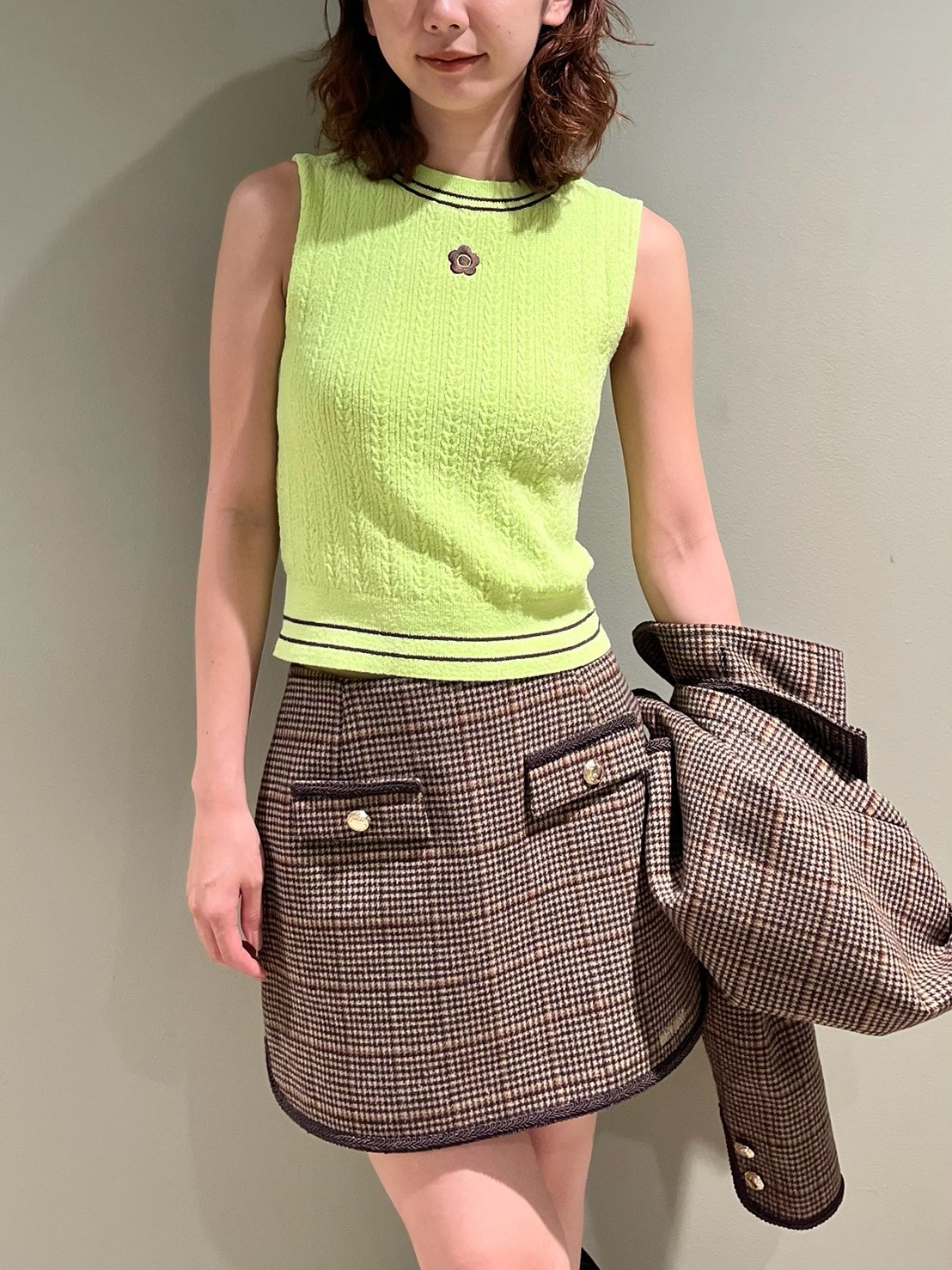 LILY BROWN×MARY QUANT】デイジー刺繍ケーブルノースリニット(タンク