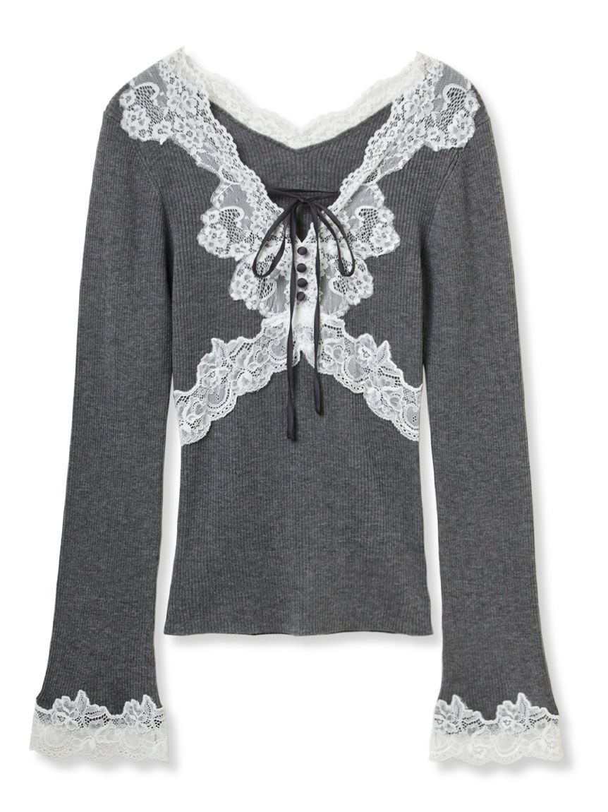 オフィシャル・ MASHSTORE 限定】ストレッチレースニットトップス