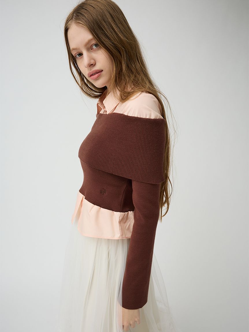 シャツドッキングオフショルニットトップス(ニット・セーター)｜TOPS