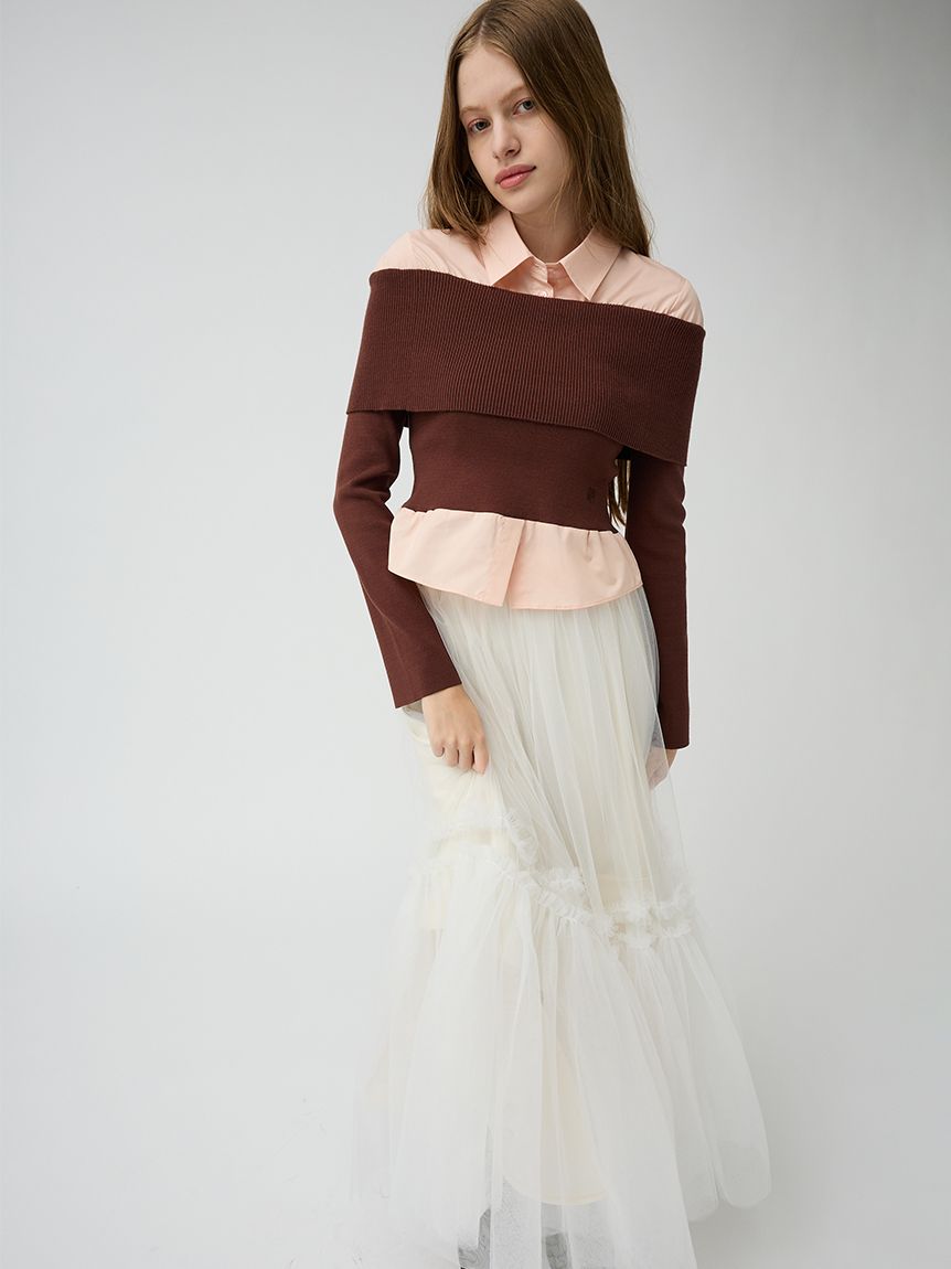 シャツドッキングオフショルニットトップス(ニット・セーター)｜TOPS