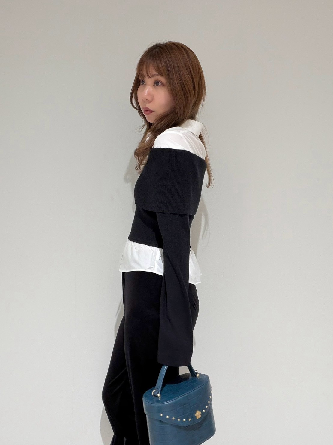 シャツドッキングオフショルニットトップス(ニット・セーター)｜TOPS