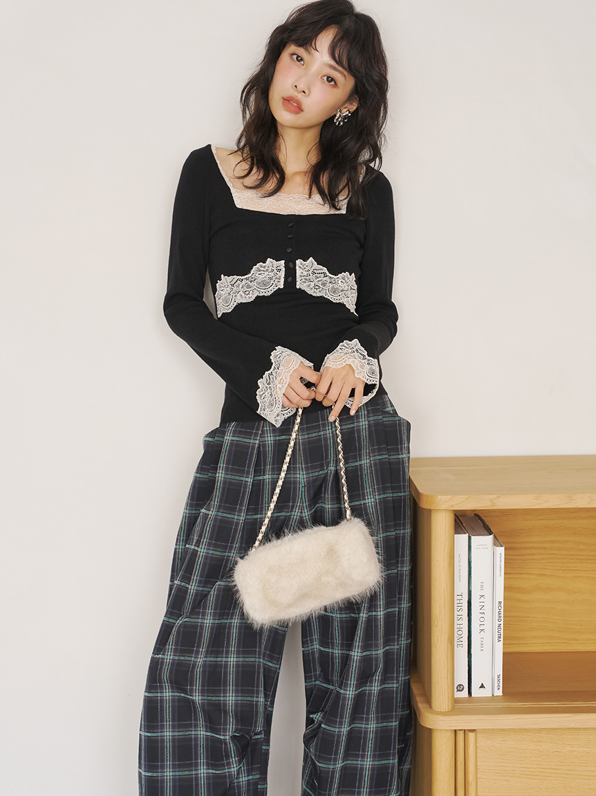 オフィシャル・ MASHSTORE 限定】レーストリムニットトップス(ニット