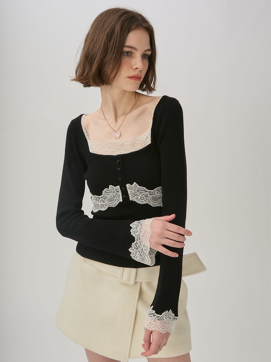 オフィシャル・ MASHSTORE 限定】レーストリムニットトップス(ニット