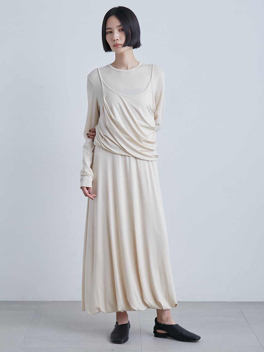 レイヤードドレープカットOP(マキシ・ロングワンピース)｜ワンピース