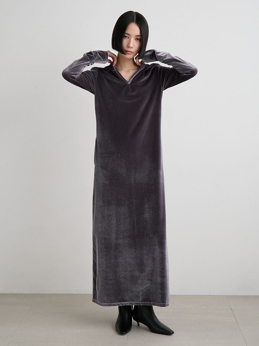 ベロアリラクシングフーディワンピース(マキシ・ロングワンピース