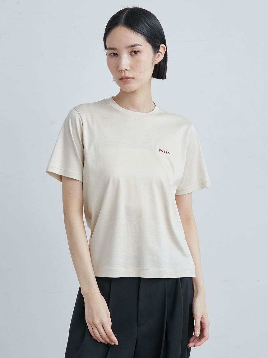 今季完売　MIESROHE ベージュ 半袖　ボクシークルーネックＴシャツ ボクシークルーネックTシャツ(Tシャツ)｜トップス｜MIESROHE