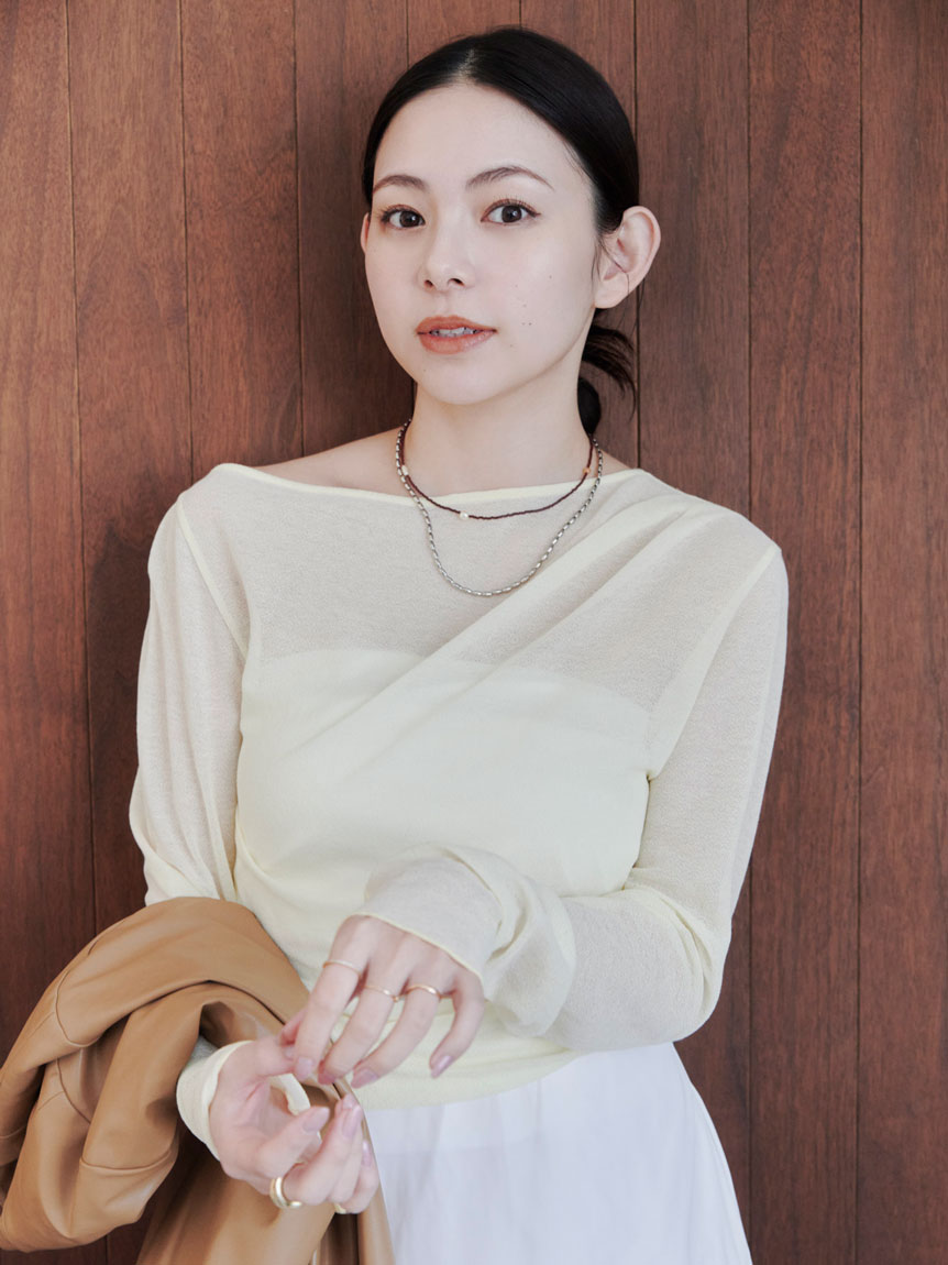 アシンメトリーギャザーTOPS(カットソー)｜トップス
