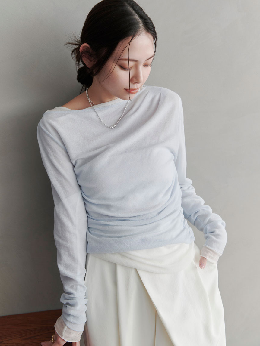 アシンメトリーギャザーTシャツ