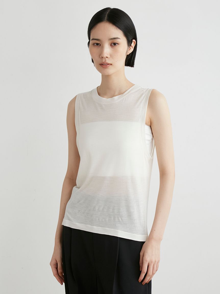 tシャツ レーヨンシルクカットノースリTOPS レディース レーヨンシルクカットノースリTOPS(カットソー)｜トップス
