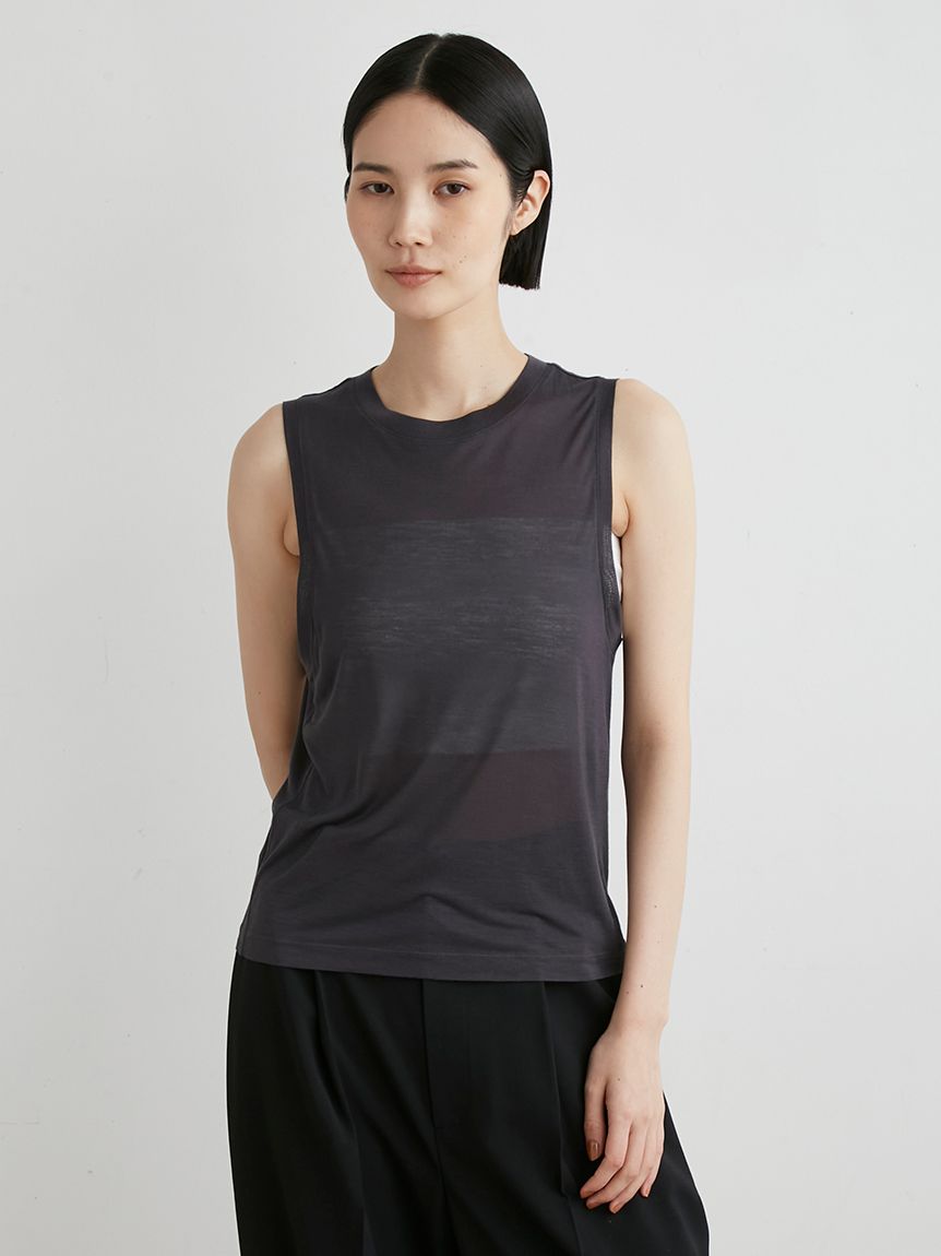 tシャツ レーヨンシルクカットノースリTOPS レディース レーヨンシルクカットノースリTOPS(カットソー)｜トップス