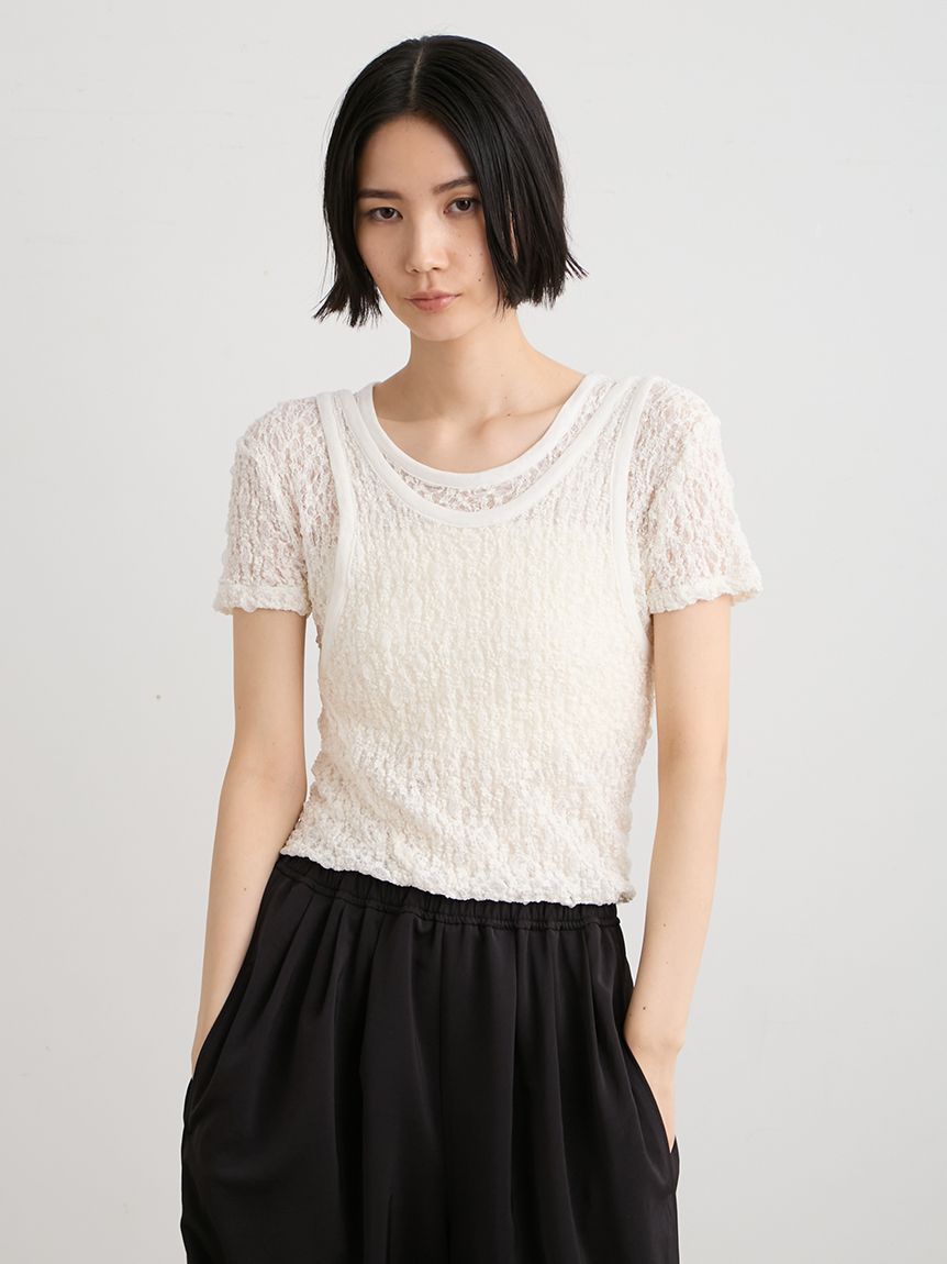 洗える】レースツイストレイヤードTシャツ(Tシャツ)｜トップス