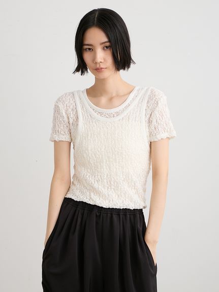 洗える】レースツイストレイヤードTシャツ(Tシャツ)｜トップス