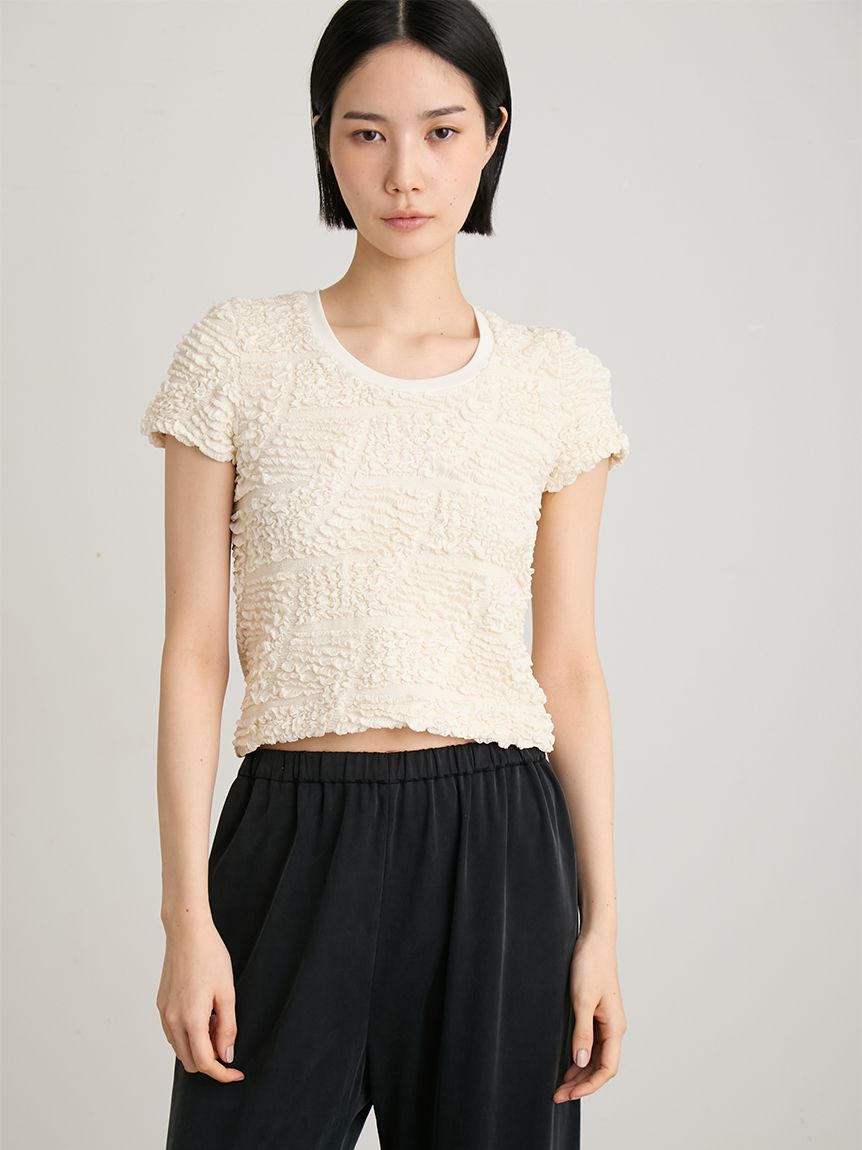 【新品未使用】miesrohe ミースロエ UネックコンパクトシュリンクTシャツ 洗える】UネックコンパクトシュリンクTシャツ(トップス)｜MIESROHE