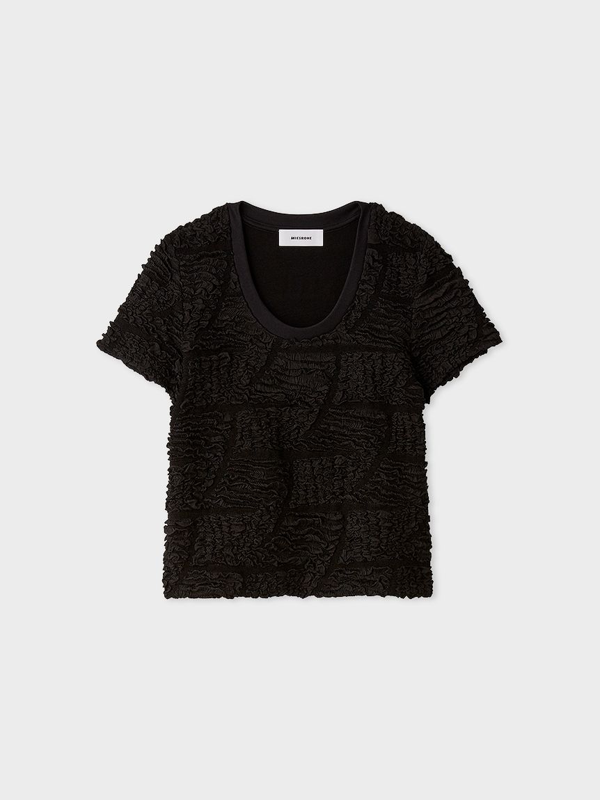 洗える】UネックコンパクトシュリンクTシャツ(トップス)｜MIESROHE