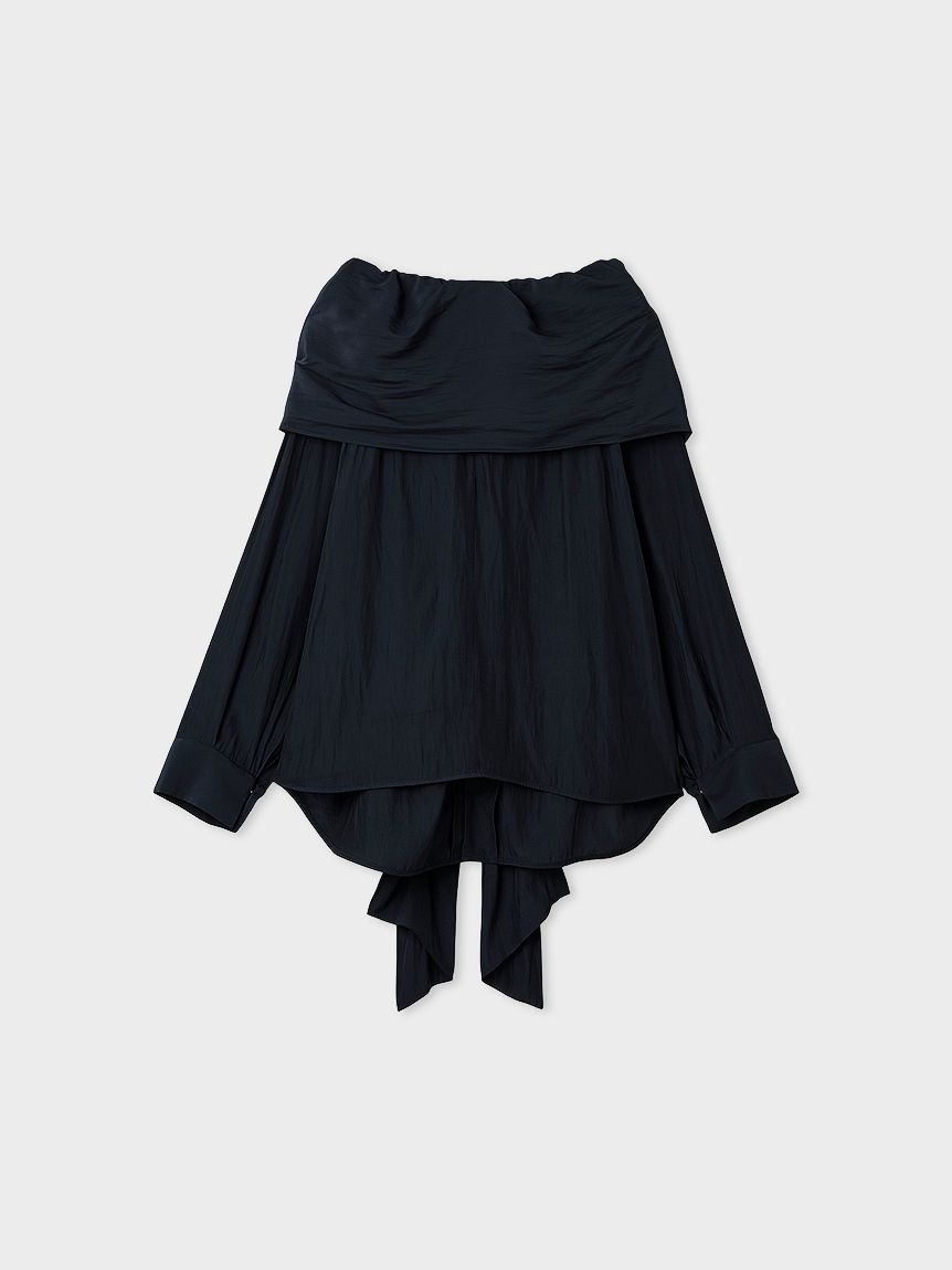 洗える】オフショルダーサテンドレスシャツ(シャツ)｜トップス