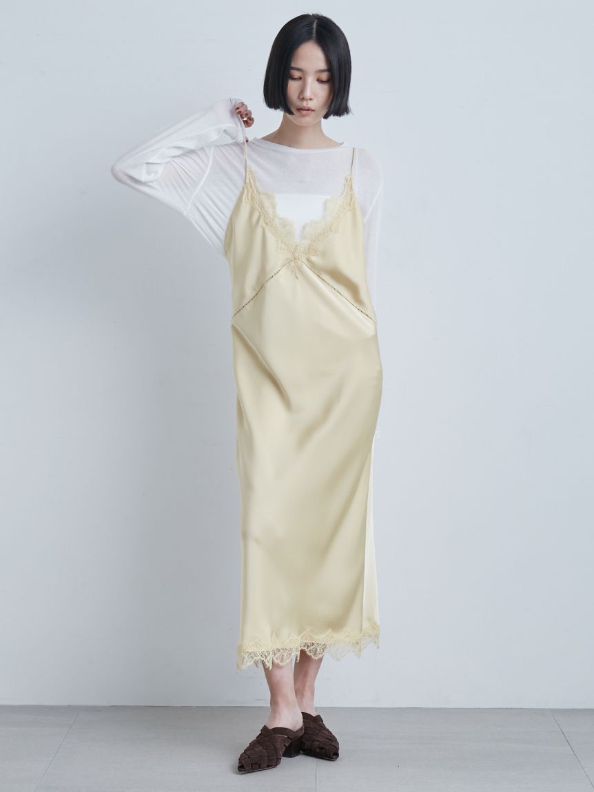 サテンレーススリップドレス(マキシ・ロングワンピース)｜ワンピース
