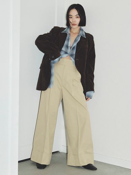 VAN ROHE★ Hue Shoulder ★３色 2WAY】麻調サス付きワイドパンツ（フルレングスパンツ） | SHOO