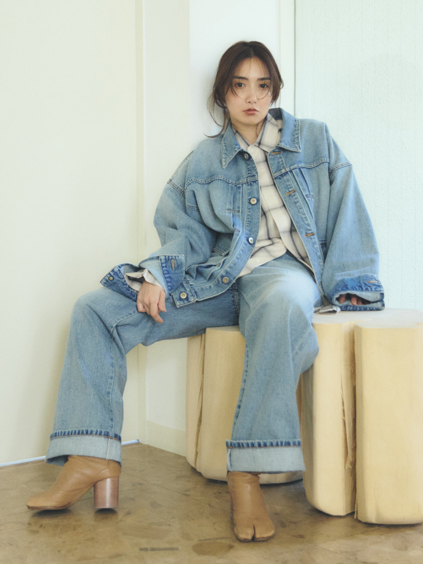 裾折り返しストレート美脚デニム(デニムパンツ)｜パンツ