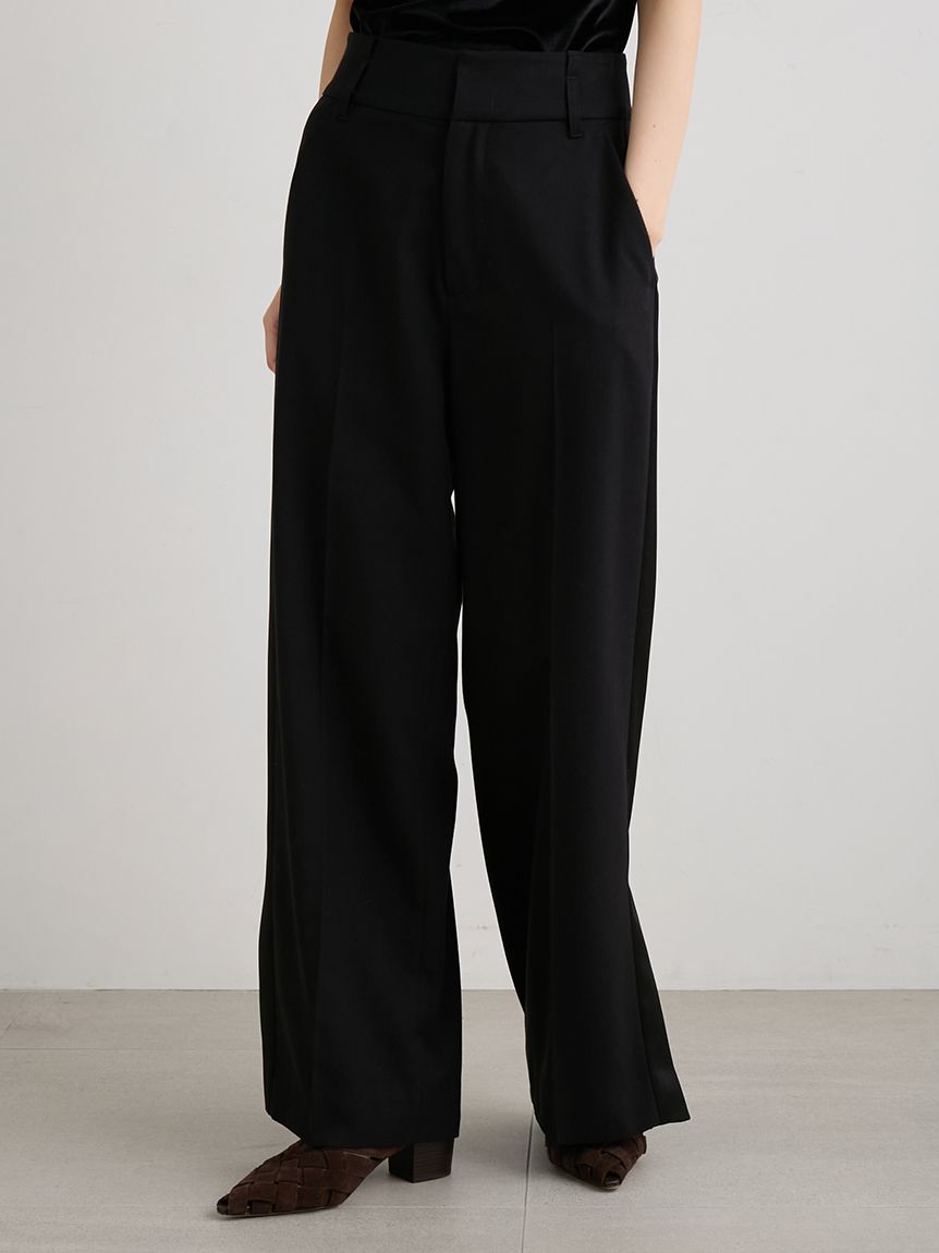 新品【MIESROHE ミースロエ】ワイド　ハーフ パンツ　ガウチョ　タック　黒 ウール混サテンラインマニッシュパンツ(ワイドパンツ)｜パンツ
