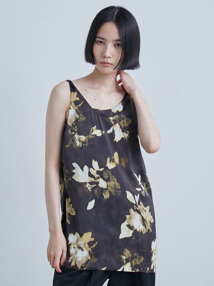 トップス Rinao サテンレイヤード花柄ノースリTOPS(タンクトップ)｜トップス