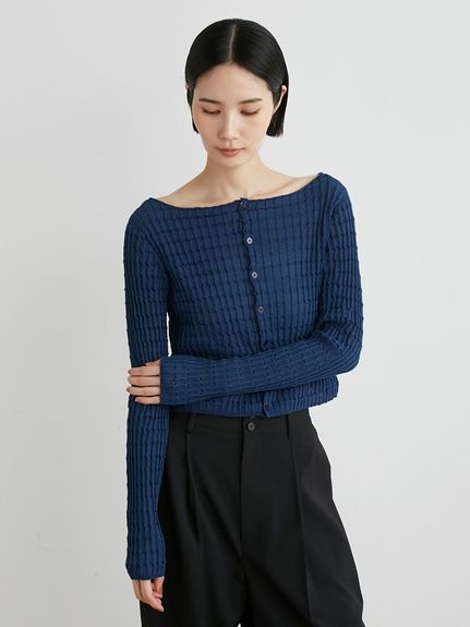 MIESROHE ミースロエ　パターンスクエアニットカーディガン　黒 スクエアパターンニットCD(カーディガン)｜ルームウェア｜MIESROHE