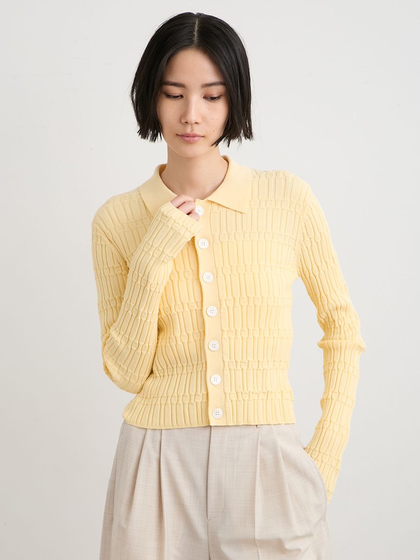 ☆今期新作☆ミースロエ／ウォッシャブル変形RIBニットカーデ【YEL】新品タグ付 ウォッシャブル変形RIBニットカーデ(ニット)｜トップス｜MIESROHE