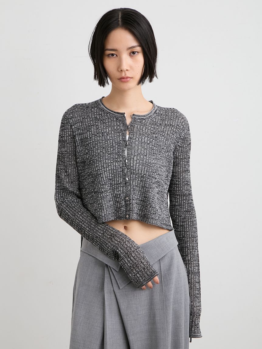 ☆今期新作☆ミースロエ／ウォッシャブル変形RIBニットカーデ【YEL】新品タグ付 オーガニックRIBショートニットカーデ(カーディガン)｜トップス