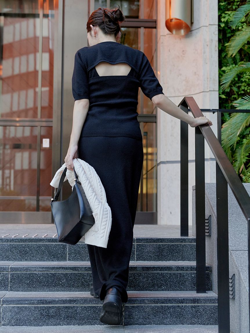 【macoto×MIESROHE】ビスチェ付きニットワンピース macoto×MIESROHE】ビスチェ付きニットワンピース(マキシ・ロング