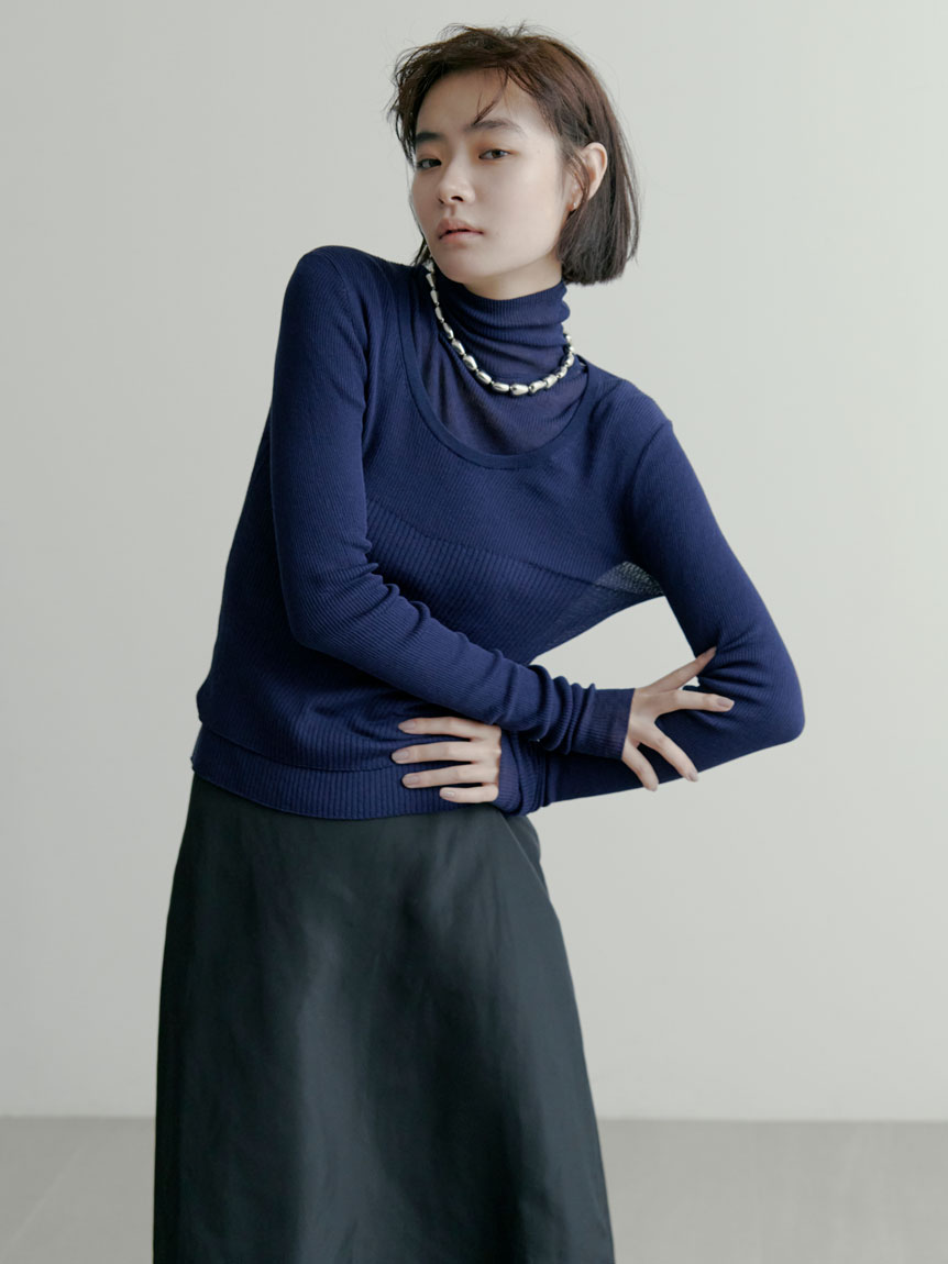 MIESROHE washableシアーRIB切り替えニットTOPS ミースロエ washableシアーRIB切り替えニットTOPS （タートル