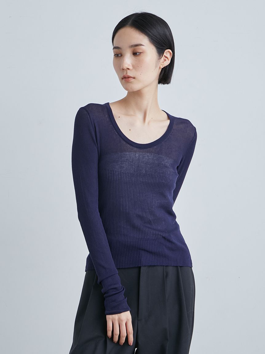 MIESROHE washableシアーRIB切り替えニットTOPS MIESROHE ニット セーター シアーワイドTニット レディース