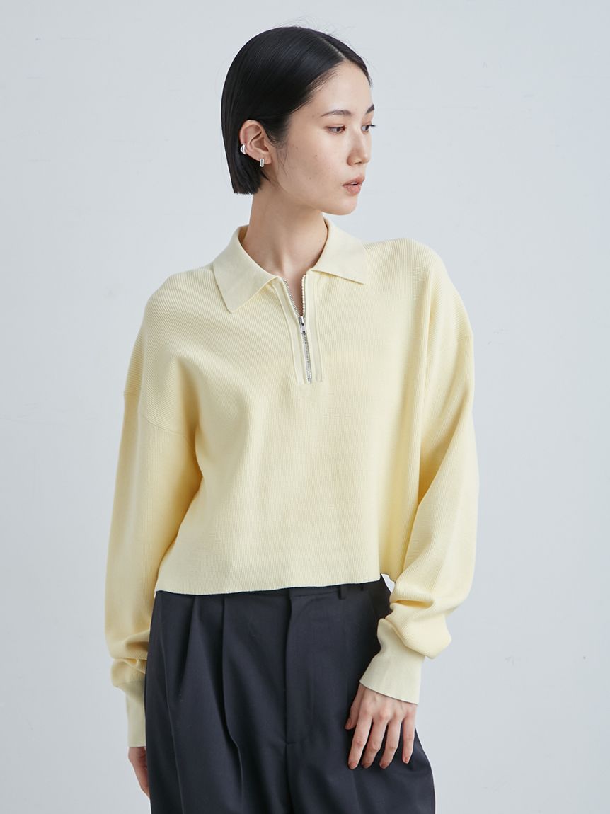 永野芽郁着用ニット MARNI スウェット クロップド丈 ビーズ刺繍ドローコード ハーフZIP衿 ワッフルニット(ニット)|トップス|MIESROHE