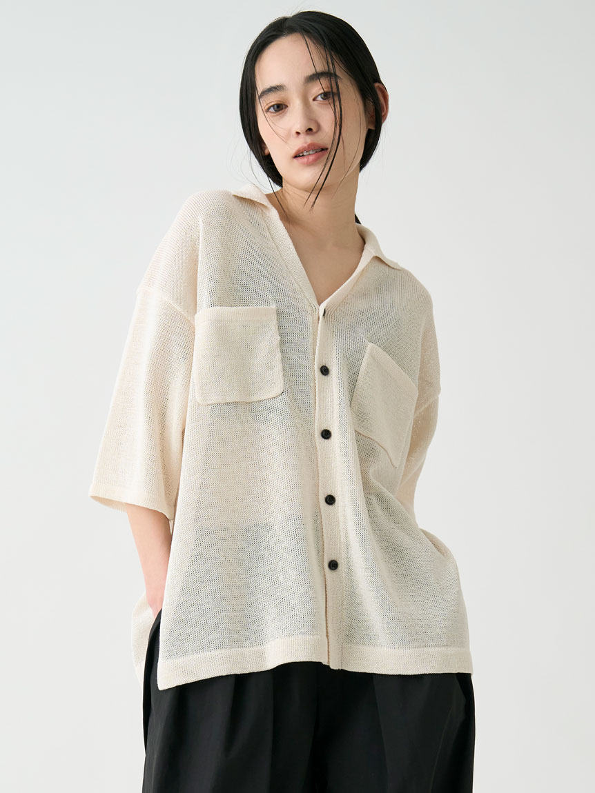 MIESROHE◆ニット・セーター(薄手)/one/コットン/NVY/MWNT241079 ニットオーバーSH(シャツ)｜トップス｜MIESROHE（ミースロエ