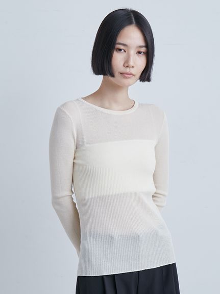 【ミースロエ】ツイスト長袖トップス シンプル クルーネック ホワイト ツイスト長袖トップス（カットソー/Tシャツ）｜MIESROHE