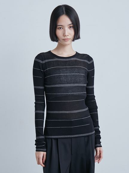 ミースロエ　クルーネック　ニット　ブラック シアーリブクルーネックNT(ニット)｜トップス｜MIESROHE（ミースロエ