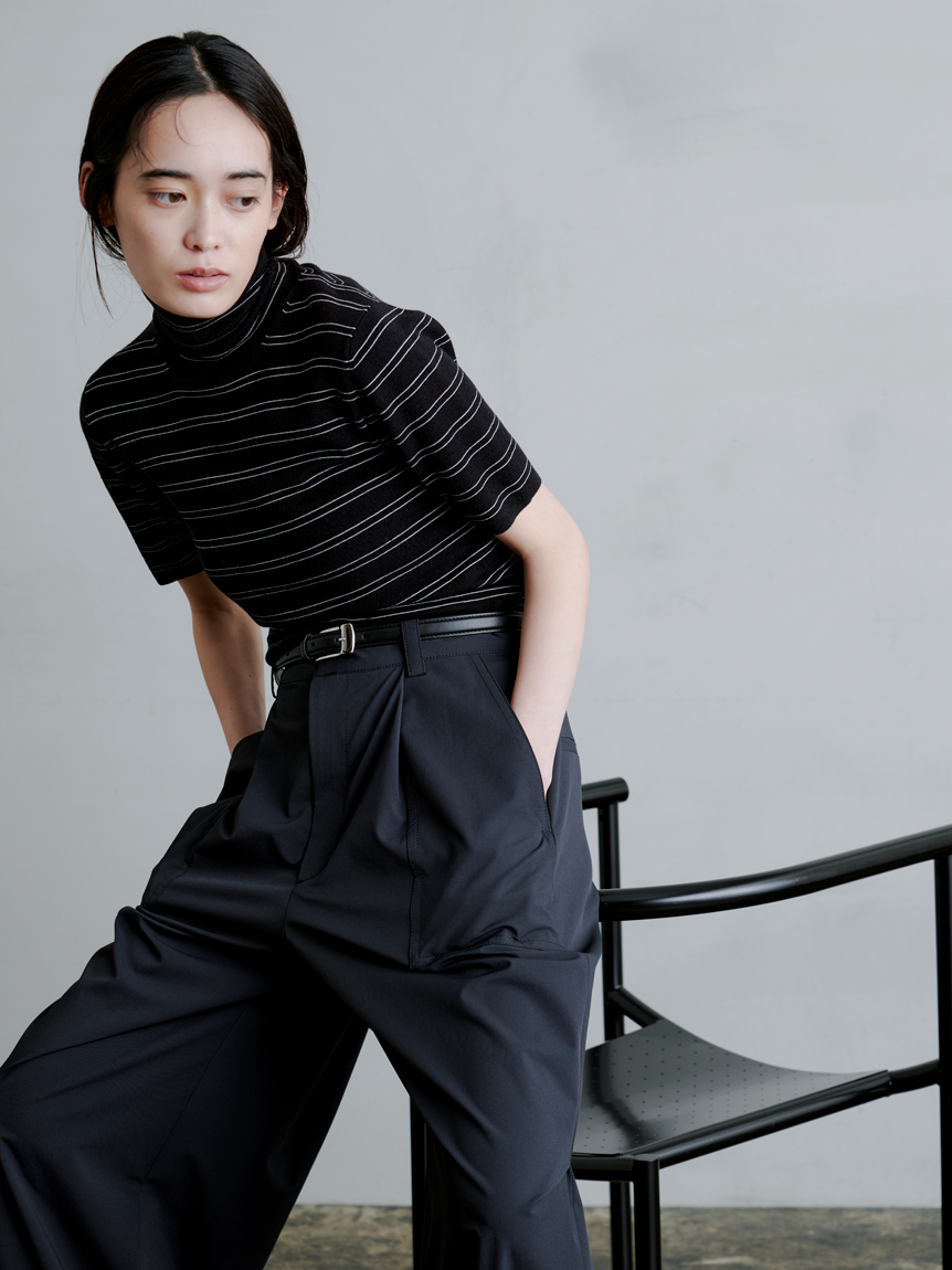 ハーフスリーブカラーボーダーNT(ニット)｜トップス｜MIESROHE