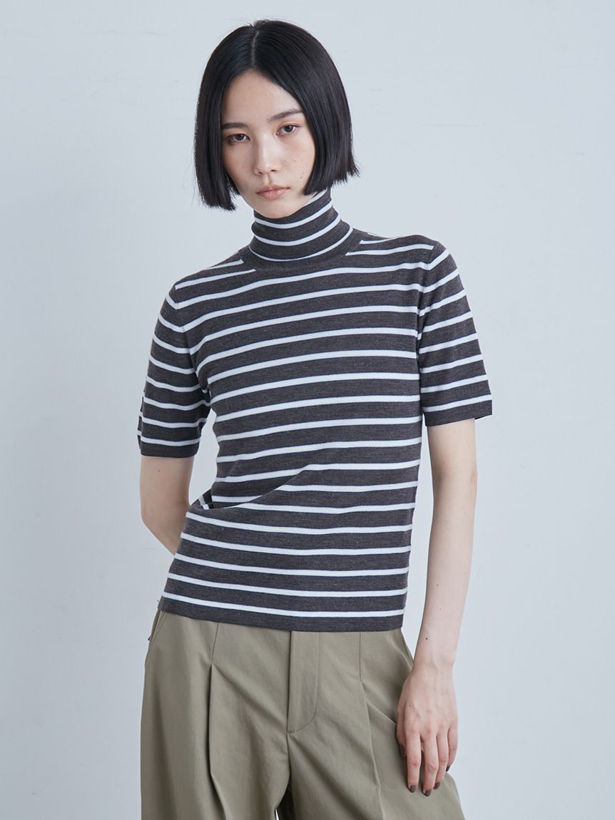 ハーフスリーブカラーボーダーNT(ニット)｜トップス｜MIESROHE