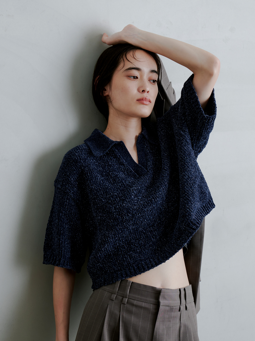 【MIESROHE】モールヤーンオープンカラーNT【新品、タグ付】 モールヤーンオープンカラーNT(ニット)｜トップス｜MIESROHE