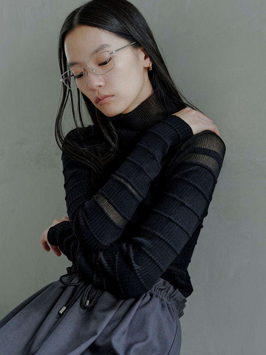 WEB限定】シアー切り替えRIBタートルニット(ニット)｜トップス