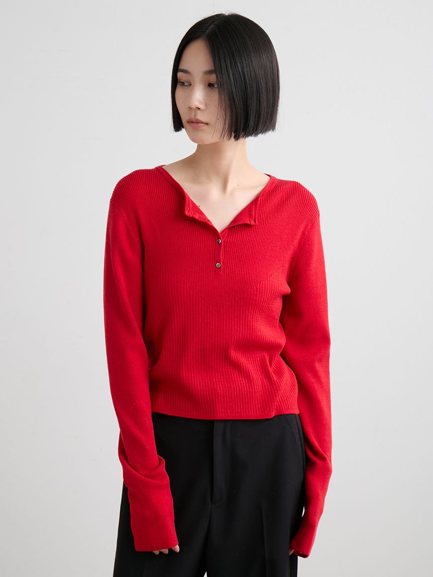 ウールシルク混ヘンリーネックリブニット(ニット)｜トップス｜MIESROHE