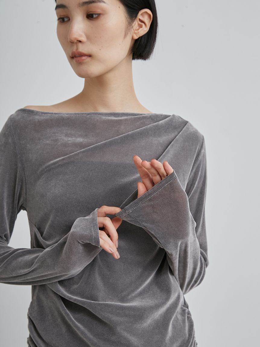 トップス mihee ウォッシャブル】ワンショルドレープフロッキーチュールTOPS