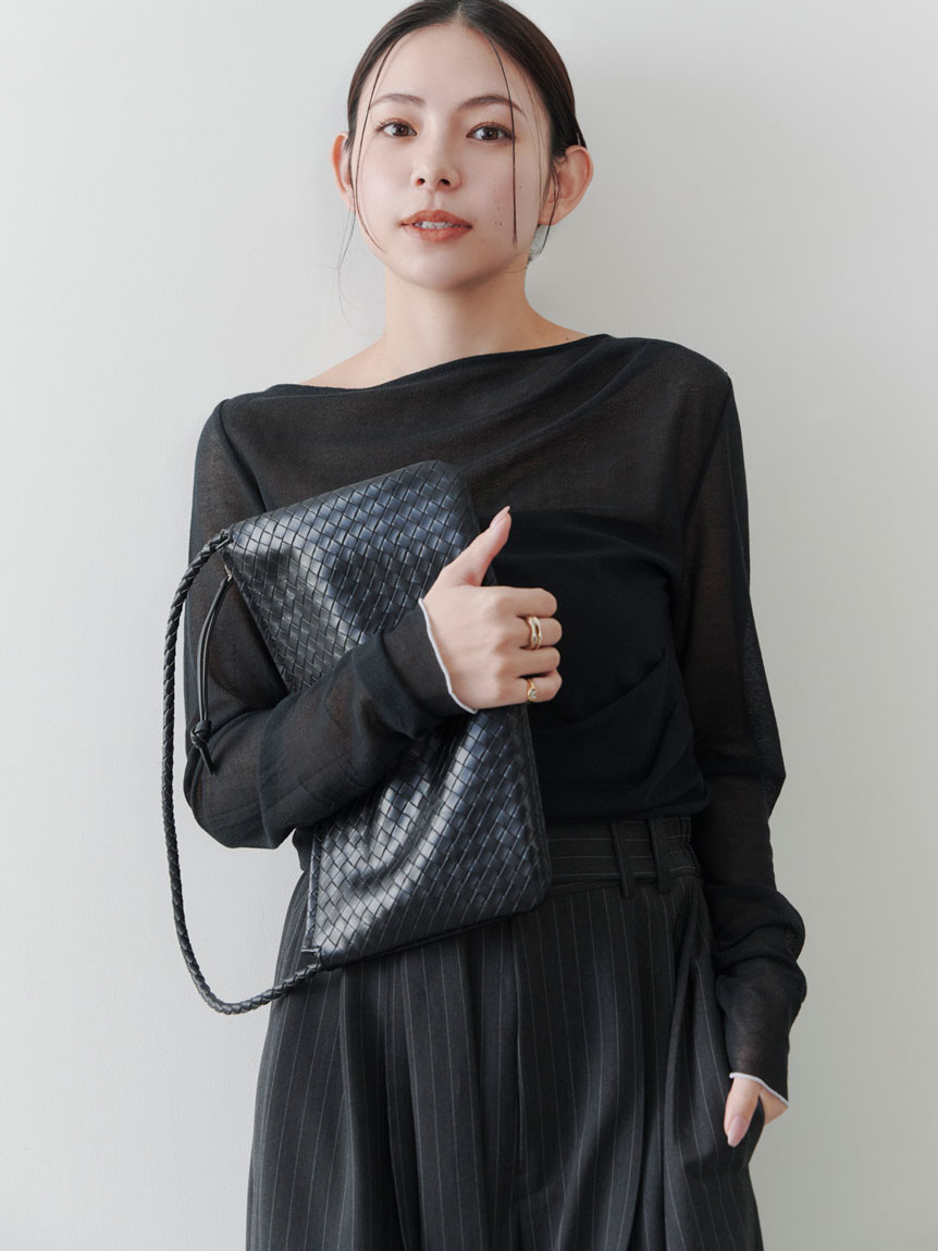 アシンメトリーギャザーTOPS(カットソー)｜トップス