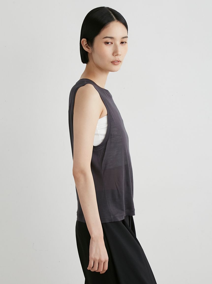 tシャツ レーヨンシルクカットノースリTOPS レディース レーヨンシルクカットノースリTOPS(カットソー)｜トップス