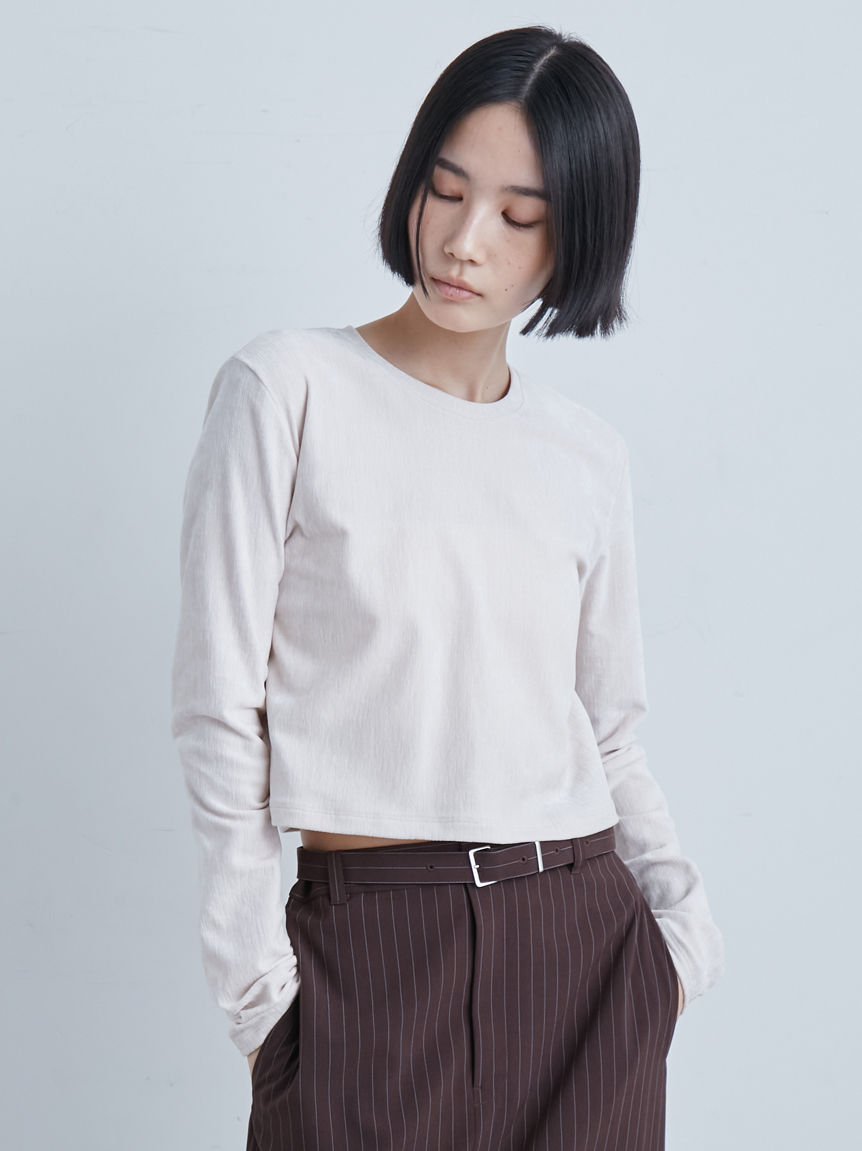 タグ付き新品 短丈モールUネックプルオーバー｜短丈モールUネック