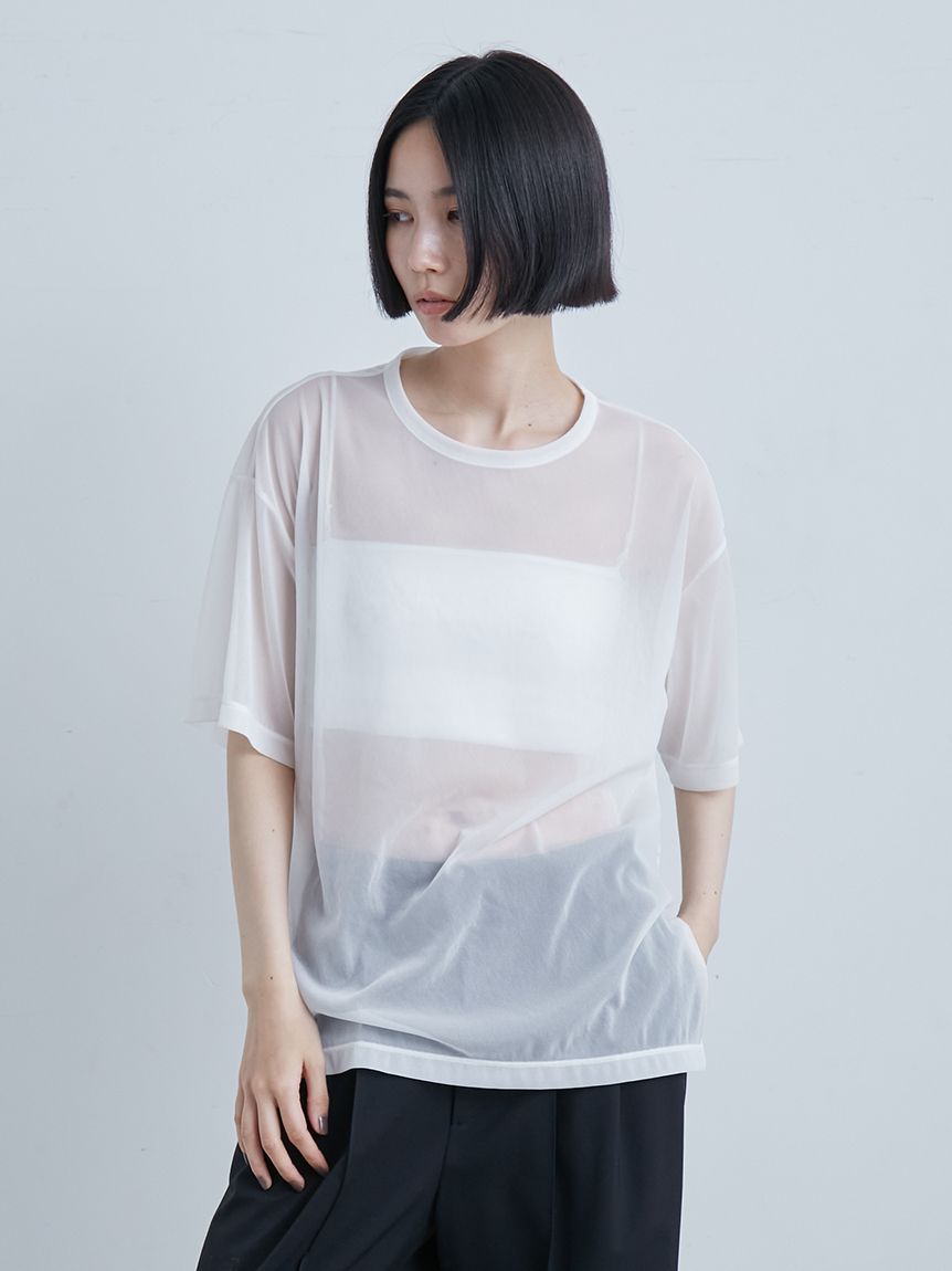 MIESROHE（ミースロエ）オープンカラーシアーＳＨ　グリーン シアーベロアコンパクトT(Tシャツ)｜トップス｜MIESROHE