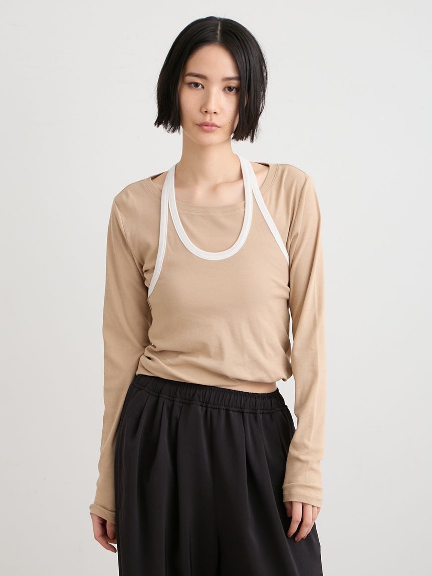☆今季新作☆ミースロエ／ホルターネックツイストロンT【限定BEG】新品・タグ付き 洗える】ホルターネックツイストロンT(カットソー)｜トップス