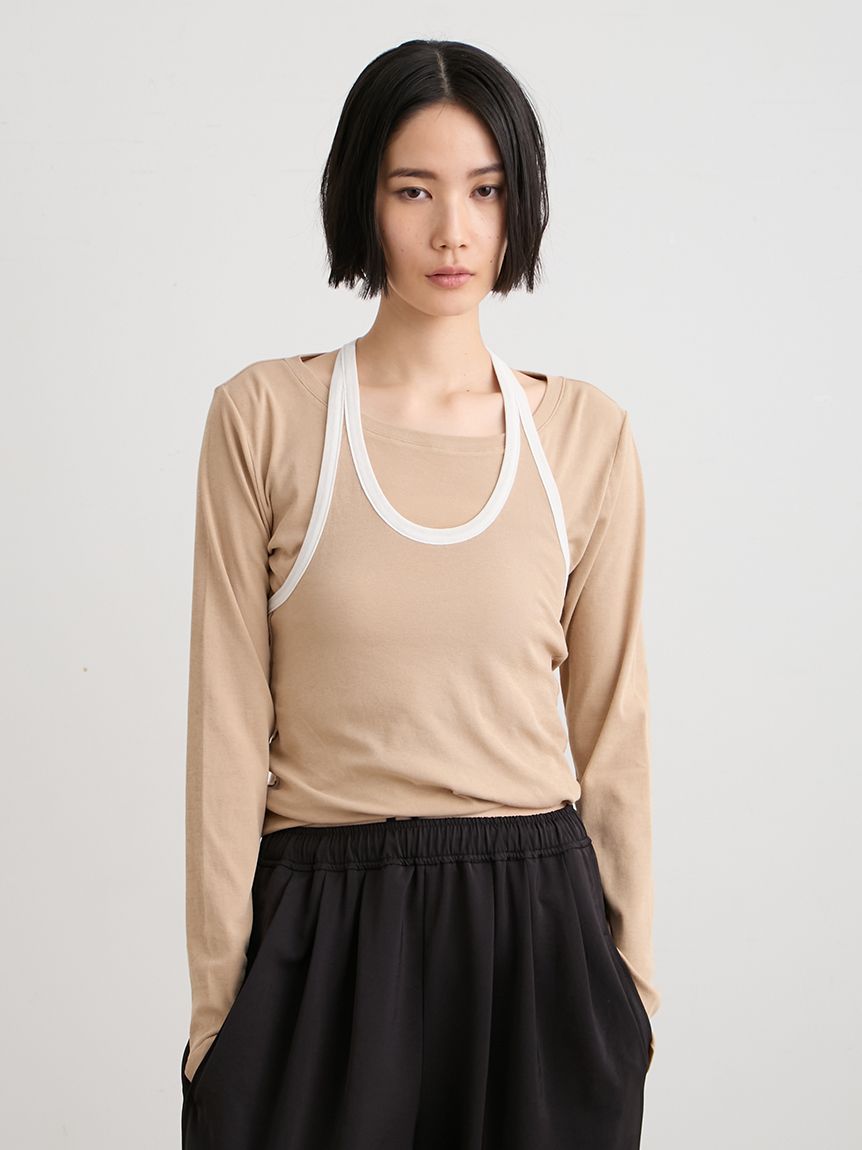 ☆今季新作☆ミースロエ／ホルターネックツイストロンT【限定BEG】新品・タグ付き 洗える】ホルターネックツイストロンT(カットソー)｜トップス