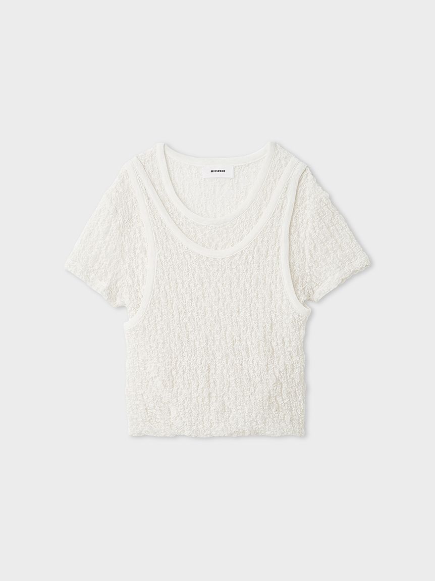 洗える】レースツイストレイヤードTシャツ(Tシャツ)｜トップス