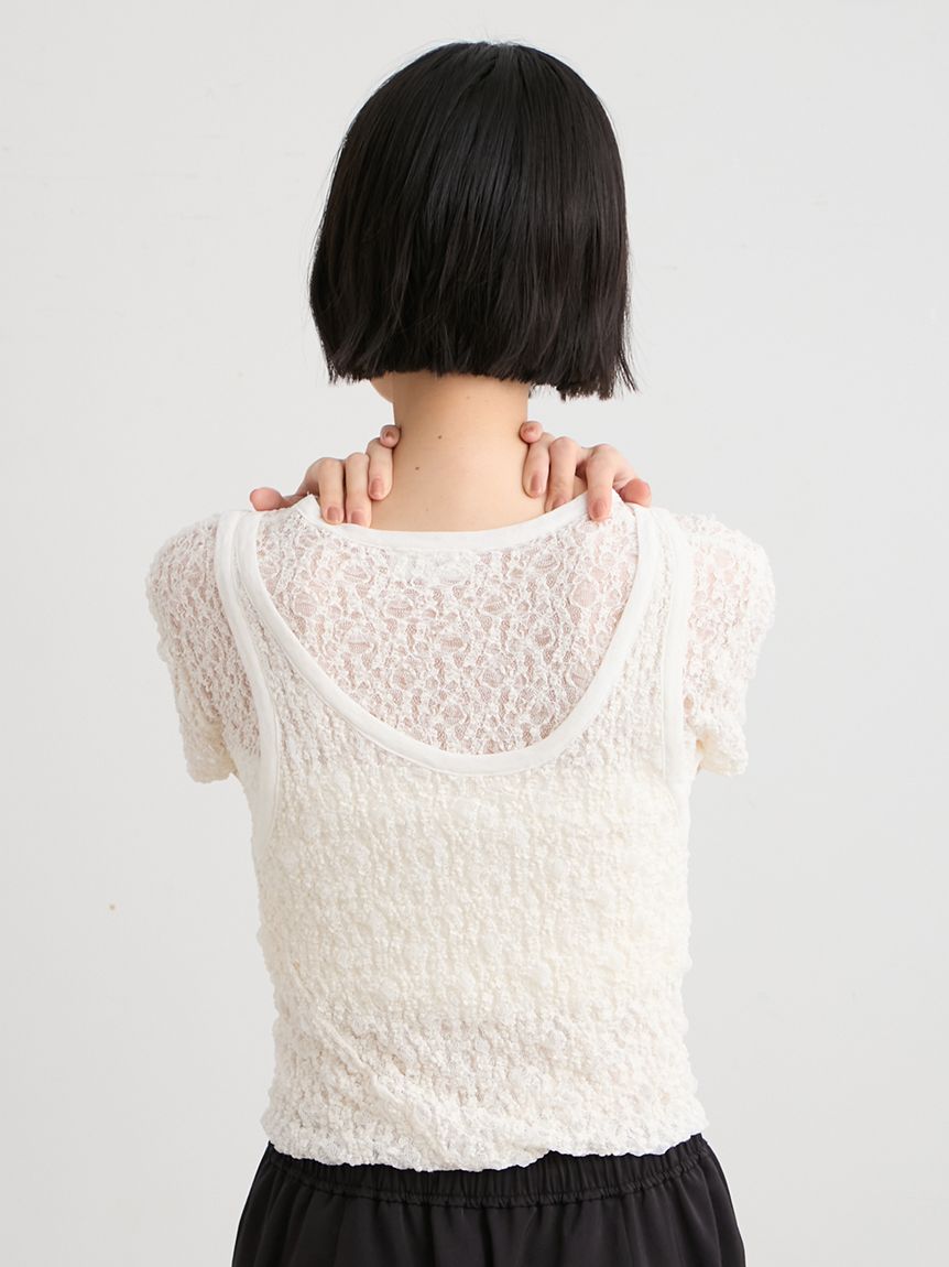 洗える】レースツイストレイヤードTシャツ(Tシャツ)｜トップス