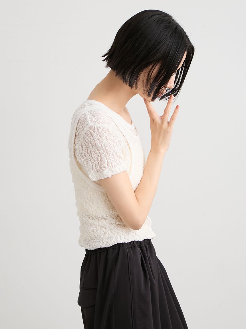 洗える】レースツイストレイヤードTシャツ(Tシャツ)｜トップス